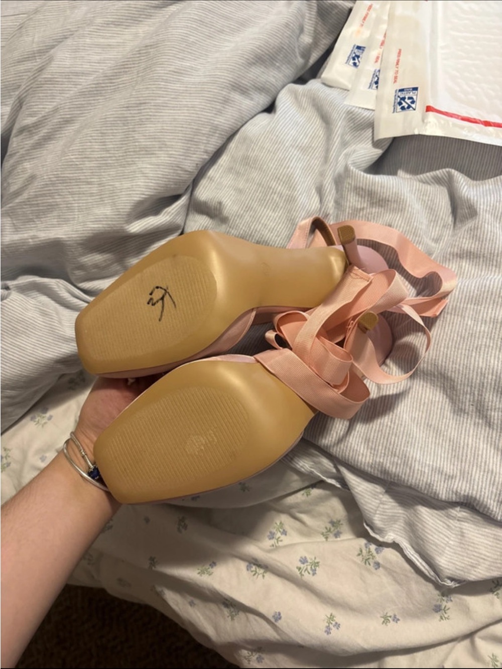 Steve Madden Blush Pink Ballet Tie Heels - Picture 3 of 4